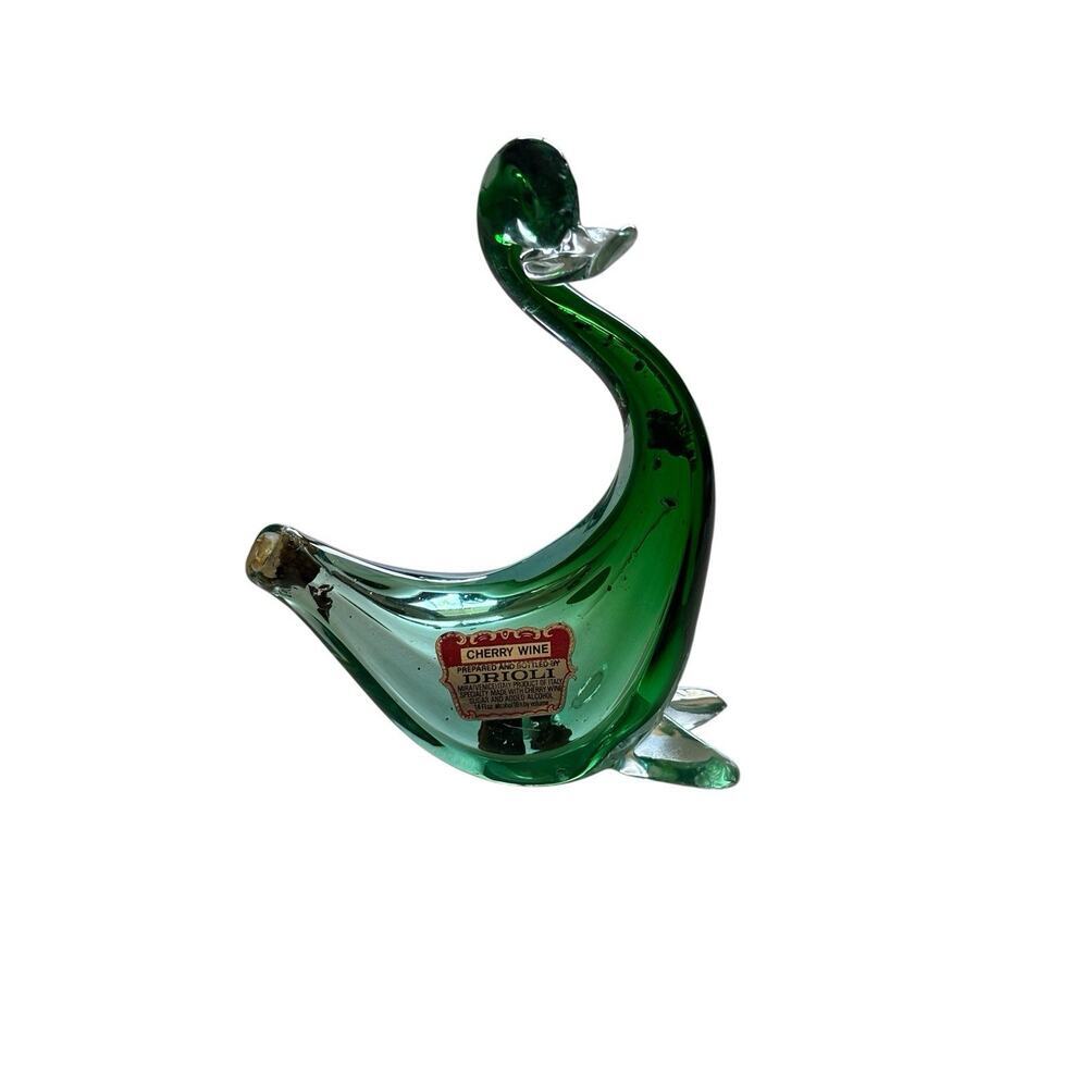 Murano Archimede Seguso Green Glass Drioli Duck Swan Decanter Bottle 1960s 6.75"